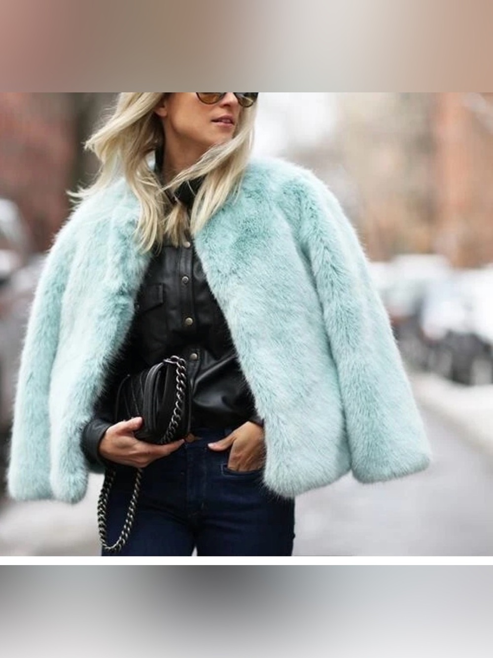 Zara blue Faux Fur Jacket size small